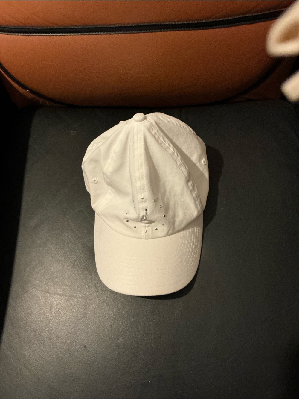 Jordan White Baseball Cap with Subtle Rhinestone Swoosh
